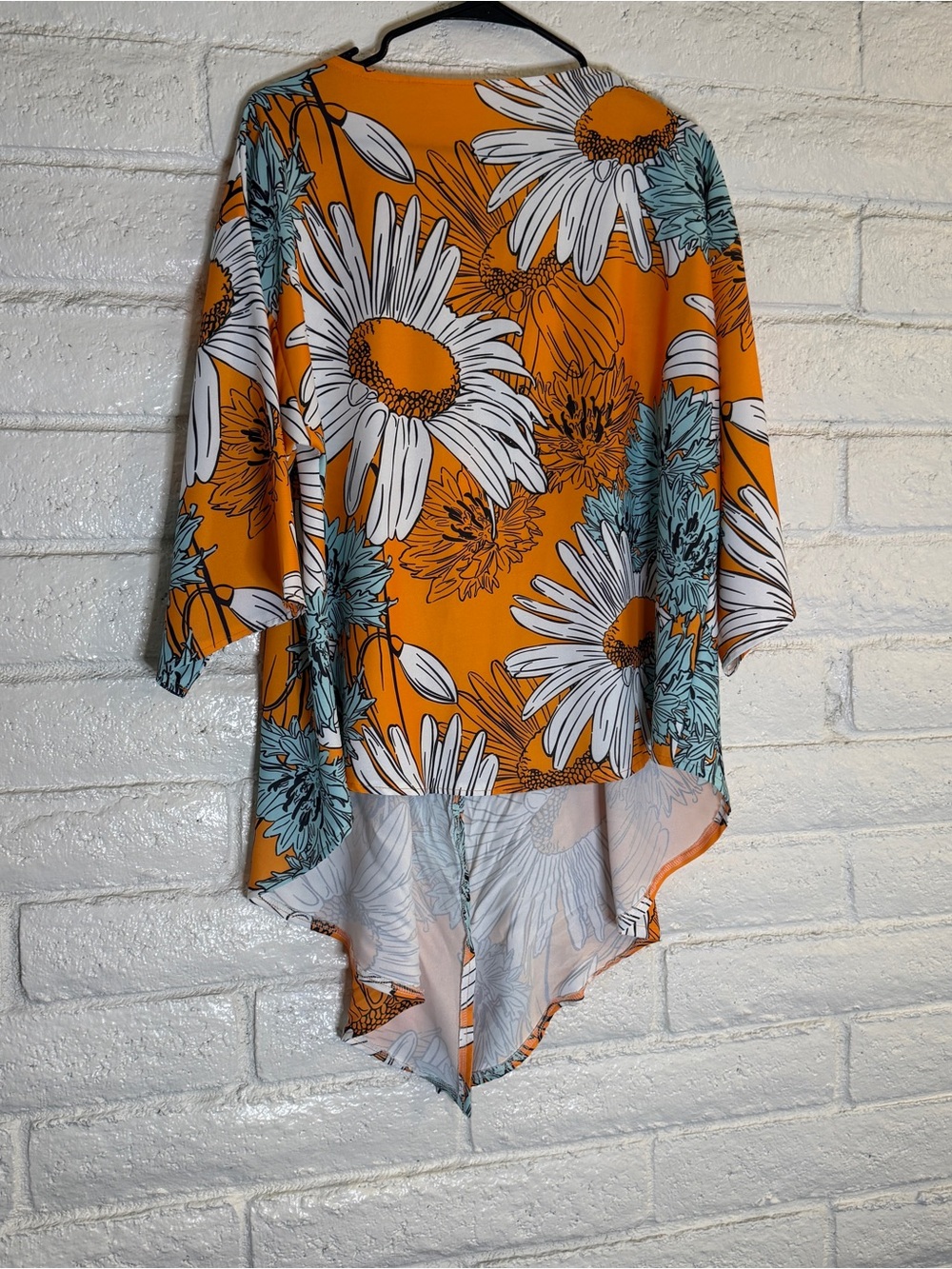 Sunflower Floral Wrap Front Blouse | Orange Boho Tie Waist Top | 3/4 Sleeve - Picture 9 of 11